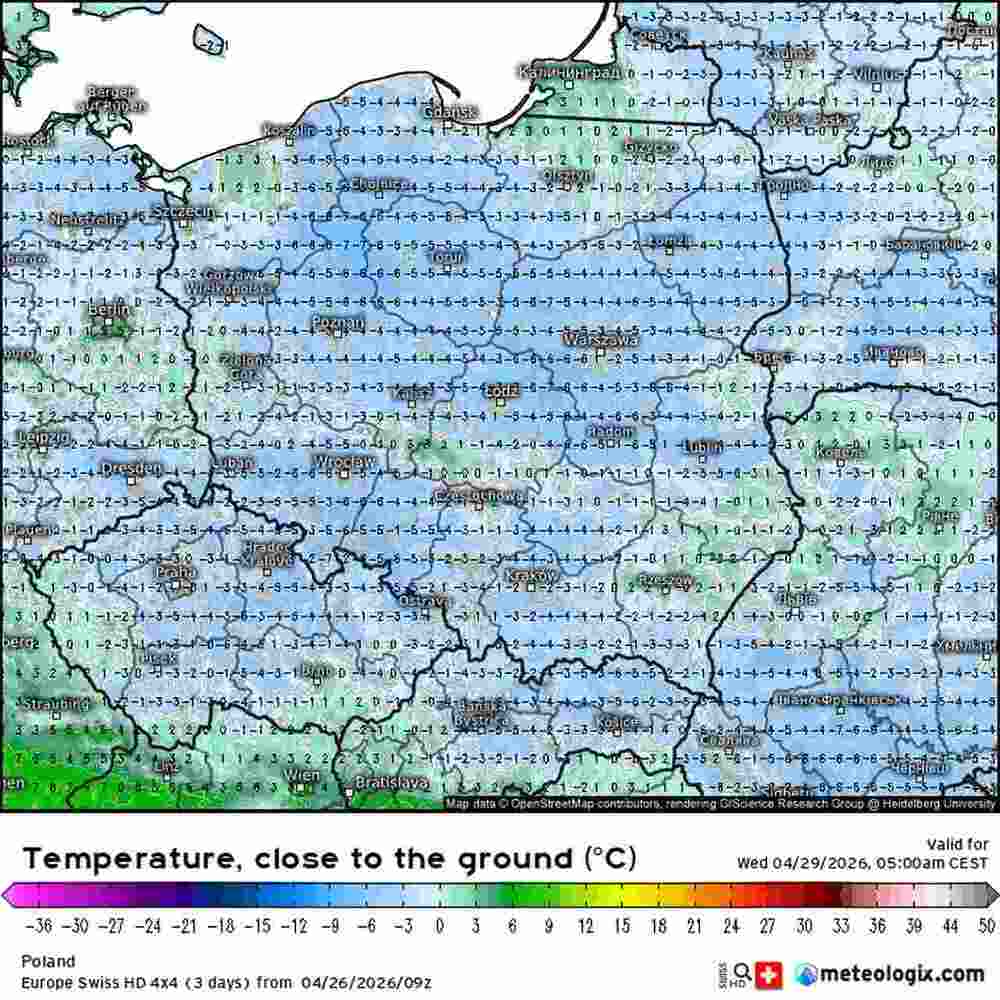 Mróz uszkodzi rośliny w środkowej Europie do początku maja 2026. Temperatura spadnie do -11 st. C. i fala ochłodzenia będzie długa