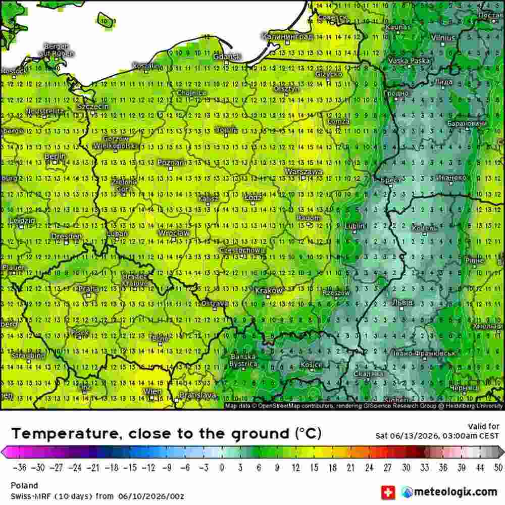Ochłodzenie będzie silne w środkowej Europie w czerwcu 2026. Temperatura spadnie do 1 st. C. Fala zimna sięgnie z północy