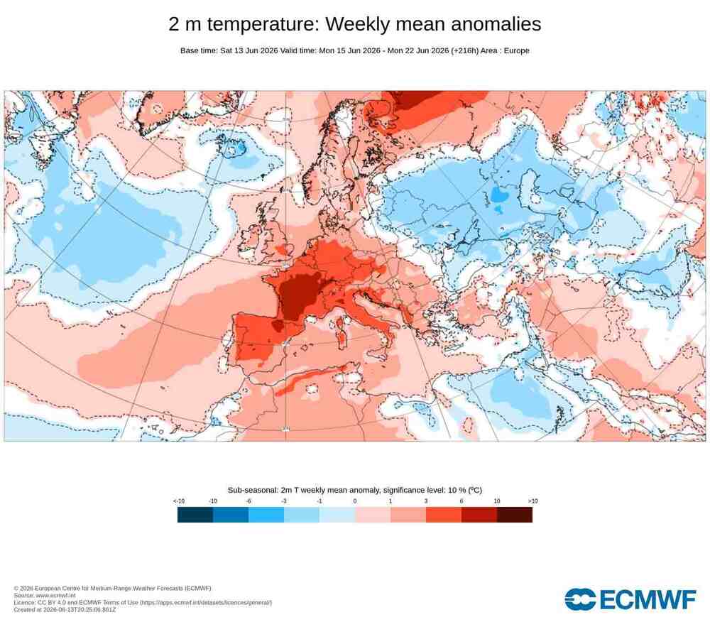 Pogoda na 16 dni, silny upał i podmuch lata, anomalia tempeatury w Polsce i Europie 22 czerwca 2026