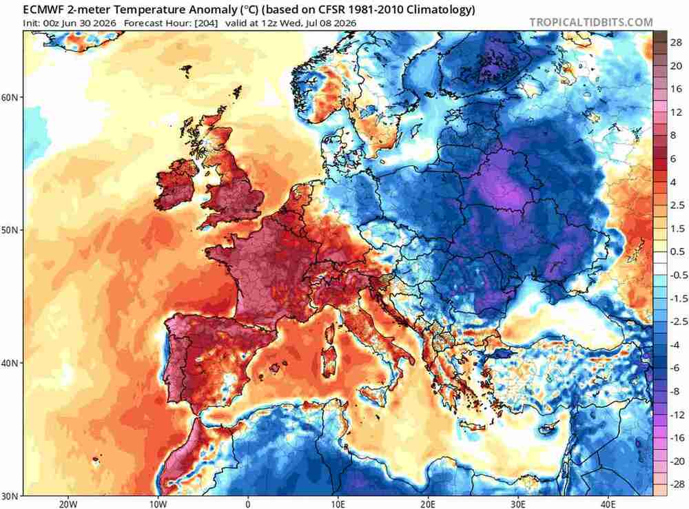 Nadciągnie ochłodzenie do środkowej Europy w lipcu 2026. Temperatura spadnie do 5 st. C. i będzie fala chłodu