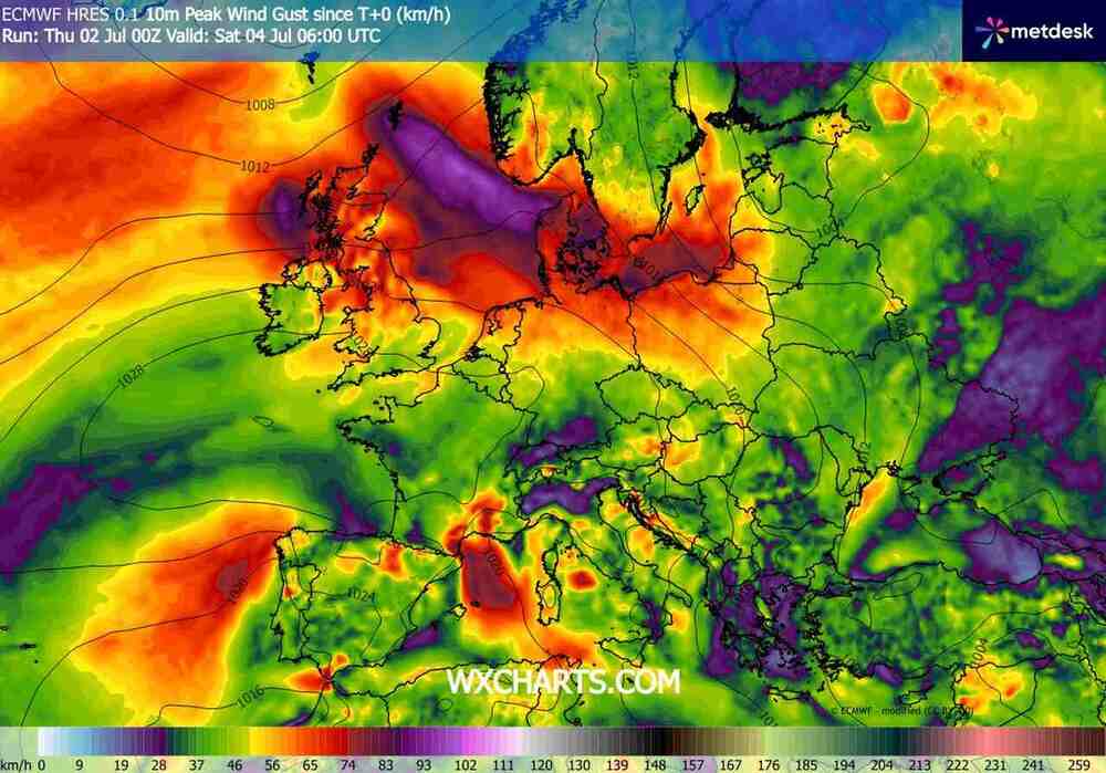 Silne wichury wyłączą prąd w środkowej Europie w lipcu 2026. Wiatr sięgnie 100 km/h. Cyklon nadciągnie z zachodu