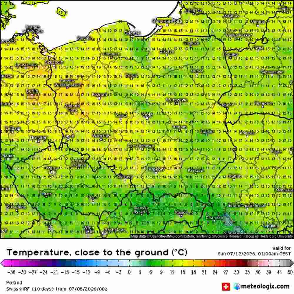 Ochłodzenie będzie silne w środkowej Europie w lipcu 2026. Temperatura spadnie do 6 st. C. i jest termin fali zimna