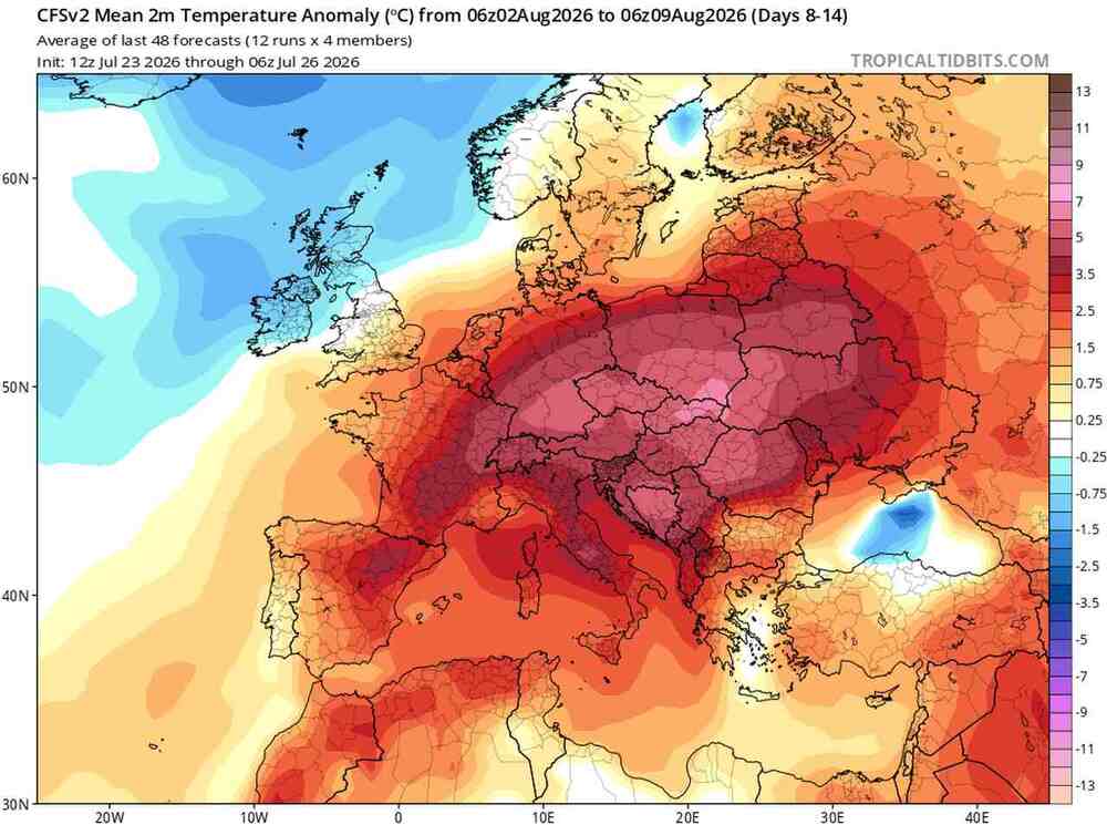 Pogoda na 16 dni, będzie ogromny antycyklon z długą falą upałów, anomalia temperatury do 9 sierpnia 2026