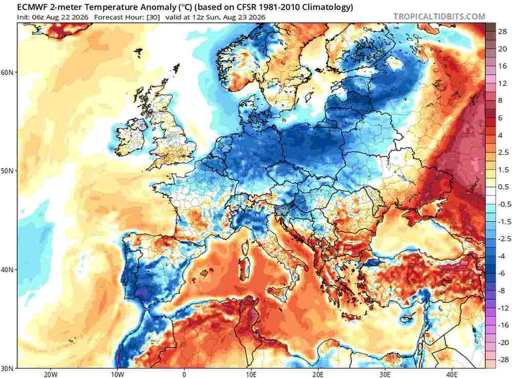 Ochłodzenie ściąnie mróz do środkowej Europy w sierpniu 2026. Temperatura spadnie do -2 st. C. i jest dokładny termin fali zimna w regionach