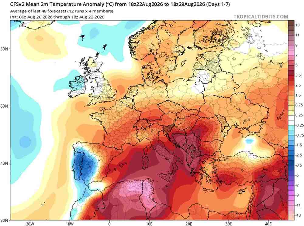 Pogoda na 16 dni, anomalia temperatury w Polsce i Europie do 29 sierpnia 2026