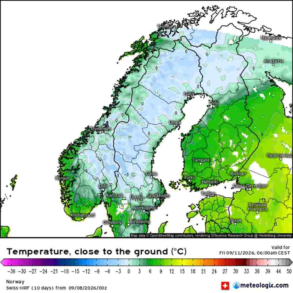 Nadciągnie mróz na północ Europy we wrześniu 2026. Temperatura spadnie do -7 st. C. Fala zimna rozszerzy zasięg