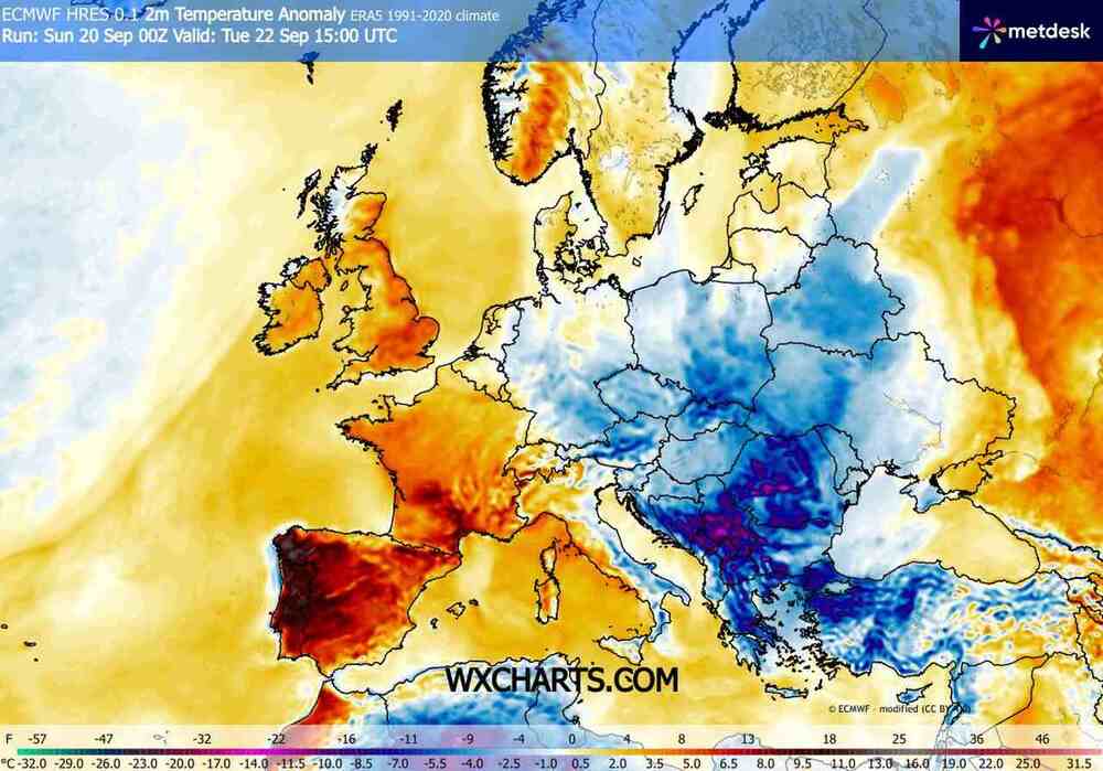 Pogoda na 16 dni, ochłodzenie ściągnie ulewy, później ocieplenie, anomalia temperatury w Polsce i Europie 22 września 2026