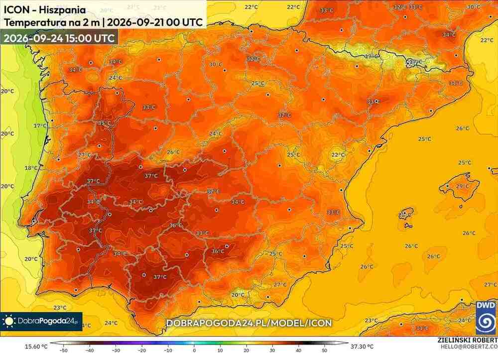 Powróci silny upał na południe Europy we wrześniu 2026. Temperatura sięgnie 39 st. C. Ogromna fala upałów przedłuży się na październik