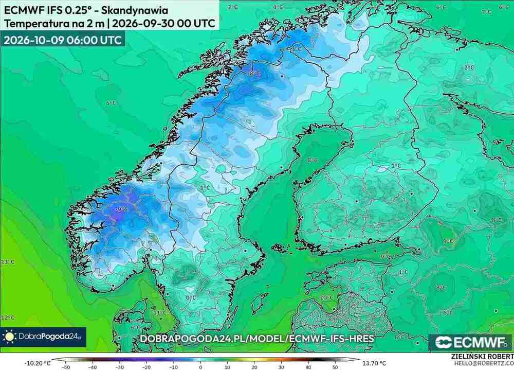 Będzie silny mróz na północy Europy w październiku 2026. Temperatura spadnie do -15 st. C. Jest dokładny termin ochłodzenia