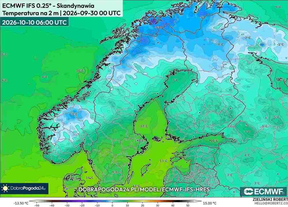 Będzie silny mróz na północy Europy w październiku 2026. Temperatura spadnie do -15 st. C. i jest dokładny termin ochłodzenia