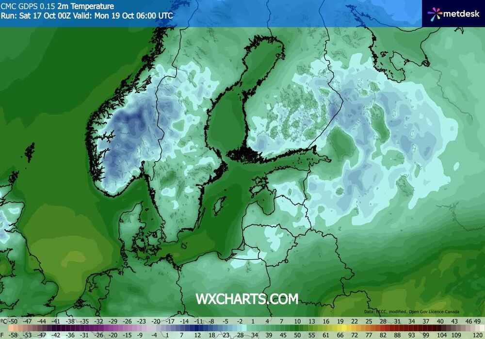 Osiądzie silny mróz na północy Europy. Temperatura spadnie do -15 st. C. Fala zimna rozszerzy zasięg w październiku 2026