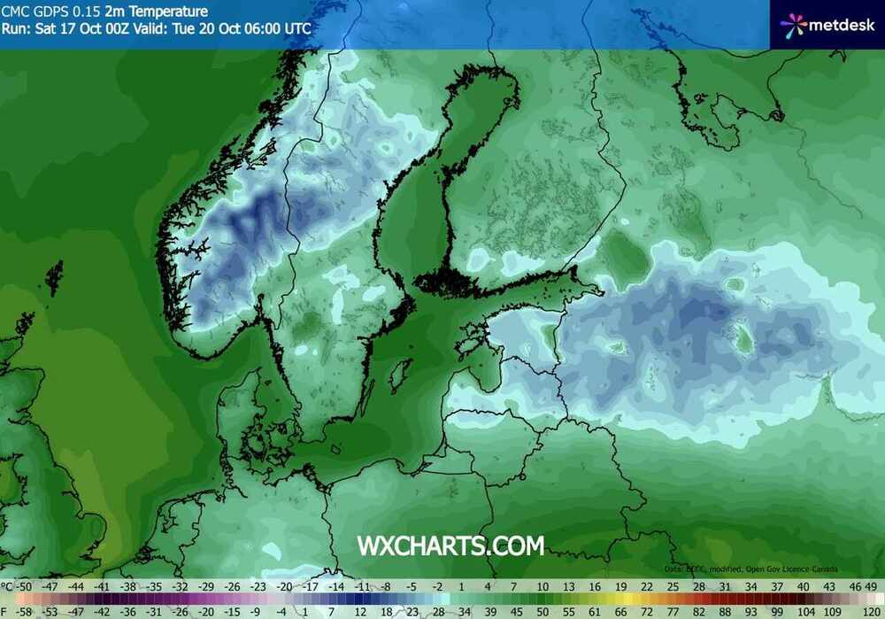 Osiądzie silny mróz na północy Europy w październiku 2026. Temperatura spadnie do -15 st. C. Fala zimna rozszerzy zasięg