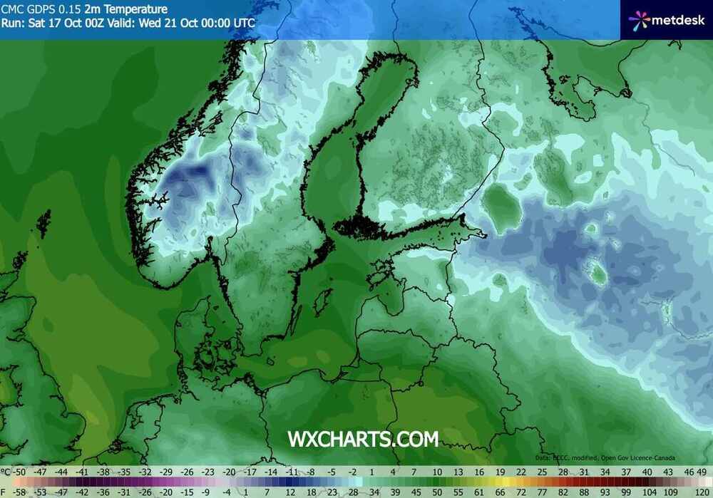 Osiądzie silny mróz na północy Europy w październiku 2026. Temperatura spadnie do -15 st. C. i fala zimna rozszerzy zasięg