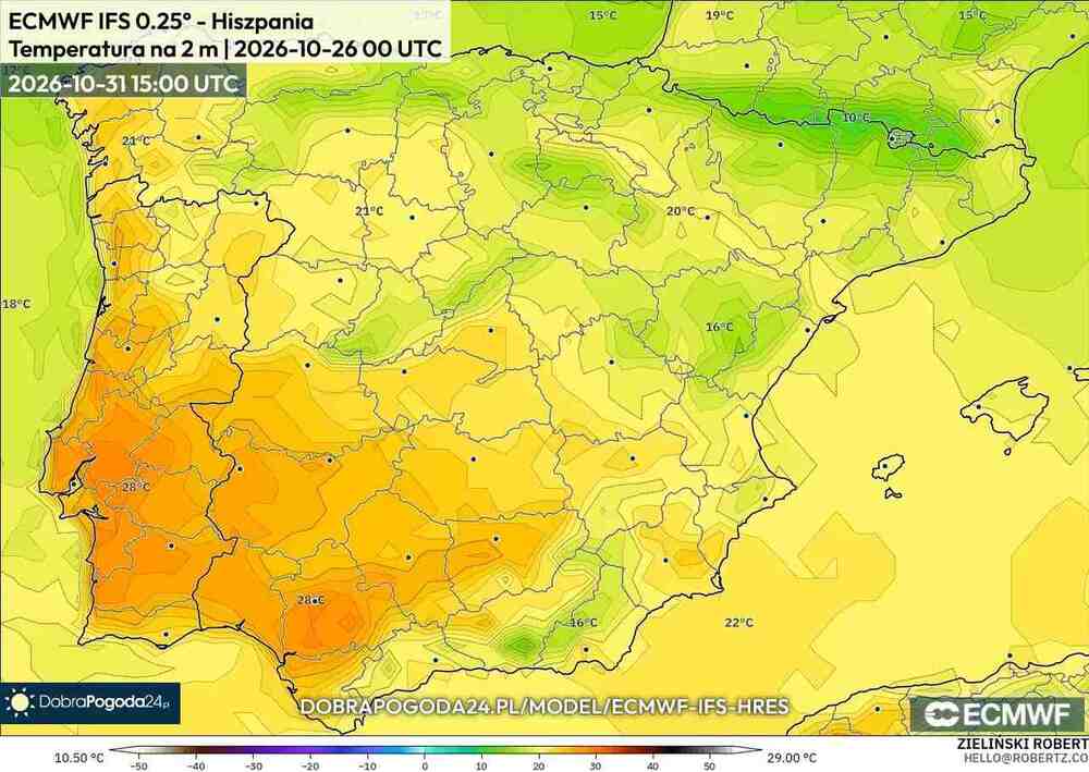 Będzie późny upał na południu Europy w październiku 2026. Temperatura sięgnie 30 st. C. i fala gorąca będzie się przedłużać