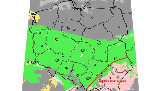 Pogoda ostrzeżenie meteorologiczne. W nocy 8/9 stycznia na południowym wschodzie Polski możliwe marznące opady deszczu