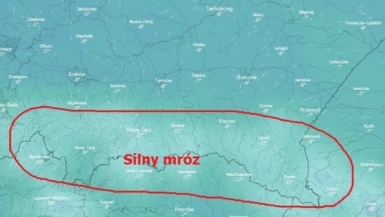Pogoda. W nocy z piątku na sobotę wyż i silny mróz na południu Polski. Na termometrach kilkanaście stopni poniżej 0 st. C.