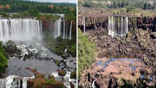 Pogoda. Wodospad Iguazu - jeden z największych wodospadów prawie suchy