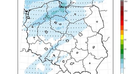 Pogoda. Prognoza na noc 15/16 grudnia 2020. Słabe opady przesuwające się znad morza w kierunku centrum, miejscami mgły