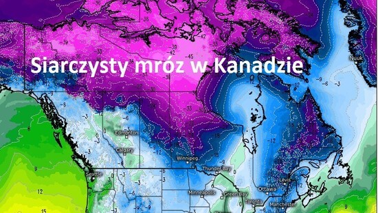Wir polarny z silnym mrozem uderzył w Kanadzie. Temperatura spada poniżej -50/-40 st. C.
