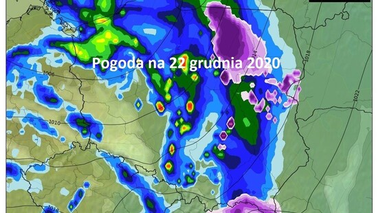 Pogoda. Prognoza na wtorek 22 grudnia 2020. Deszcz i deszcz ze śniegiem, silny wiatr, w Tatrach i Bieszczadach śnieg