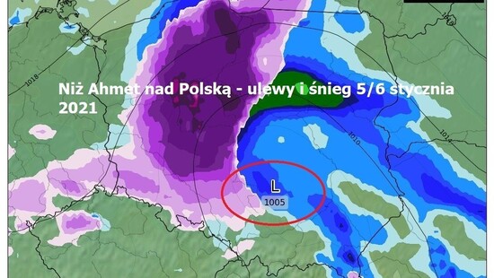 Niż Ahmet znad Bałkanów przyniesie ulewę i opady śniegu w Polsce. Do 6 stycznia spadnie co najmniej połowa styczniowej normy opadów