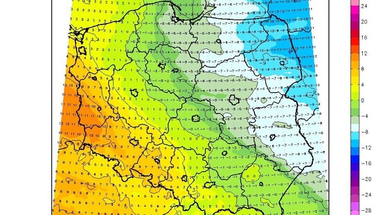 Pogoda na 18 lutego 2021. Olbrzymi kontrast temperatury w Polsce, zanikające opady na południu, rozpogodzenia na wschodzie i północnym wschodzie