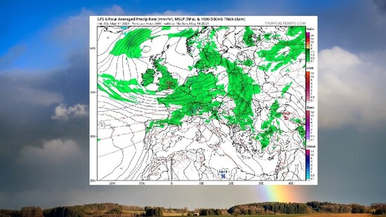 W weekend 15-16.05 umiarkowana temperatura, nadal miejscami burze i opady deszczu. Najwięcej opadów w niedzielę