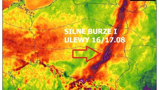 Pogoda na 16 sierpnia 2021. Ustępujący upał i front chłodny. Miejscami będą silne burze, ulewny deszcz i grad
