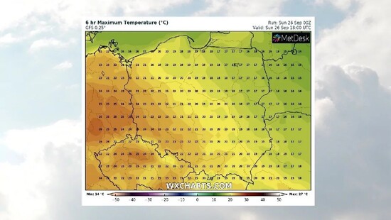 Pogoda na 26 września 2021. Bez opadów, ciepło na południowym zachodzie. Chmura dwutlenku siarki nad Polską