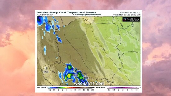 Pogoda na dziś 27 września. Pogodnie i ciepło. Lokalny przelotny deszcz na zachodzie i południowym zachodzie Polski